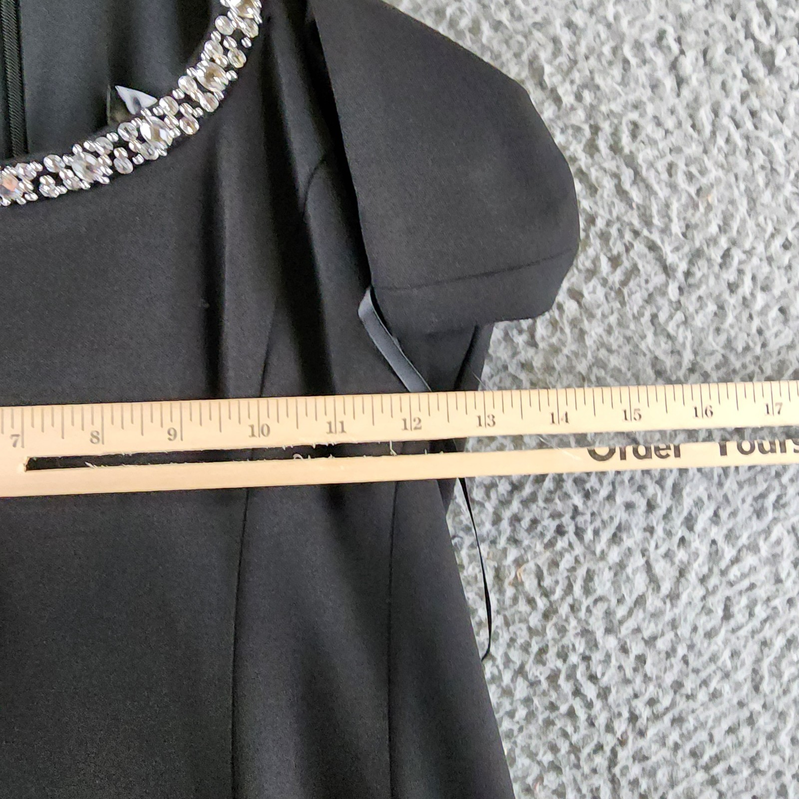 AQUA Embellished Neck Cutout Scuba Gown Women's 12 Black Scoop Neck Back Zip - Picture 8 of 14