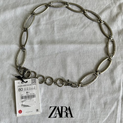 New Zara Limited Edition Silver Chain Link Rhinestone Belt