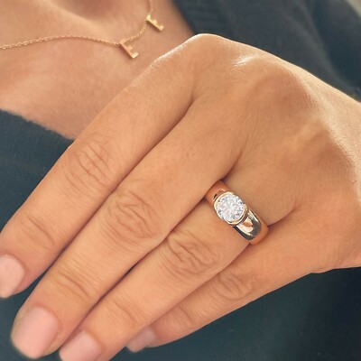 Pre-owned Gia Certified 14k Solid Rose Gold Round Cut Diamond Engagement Ring Bezel 1.20ct In White