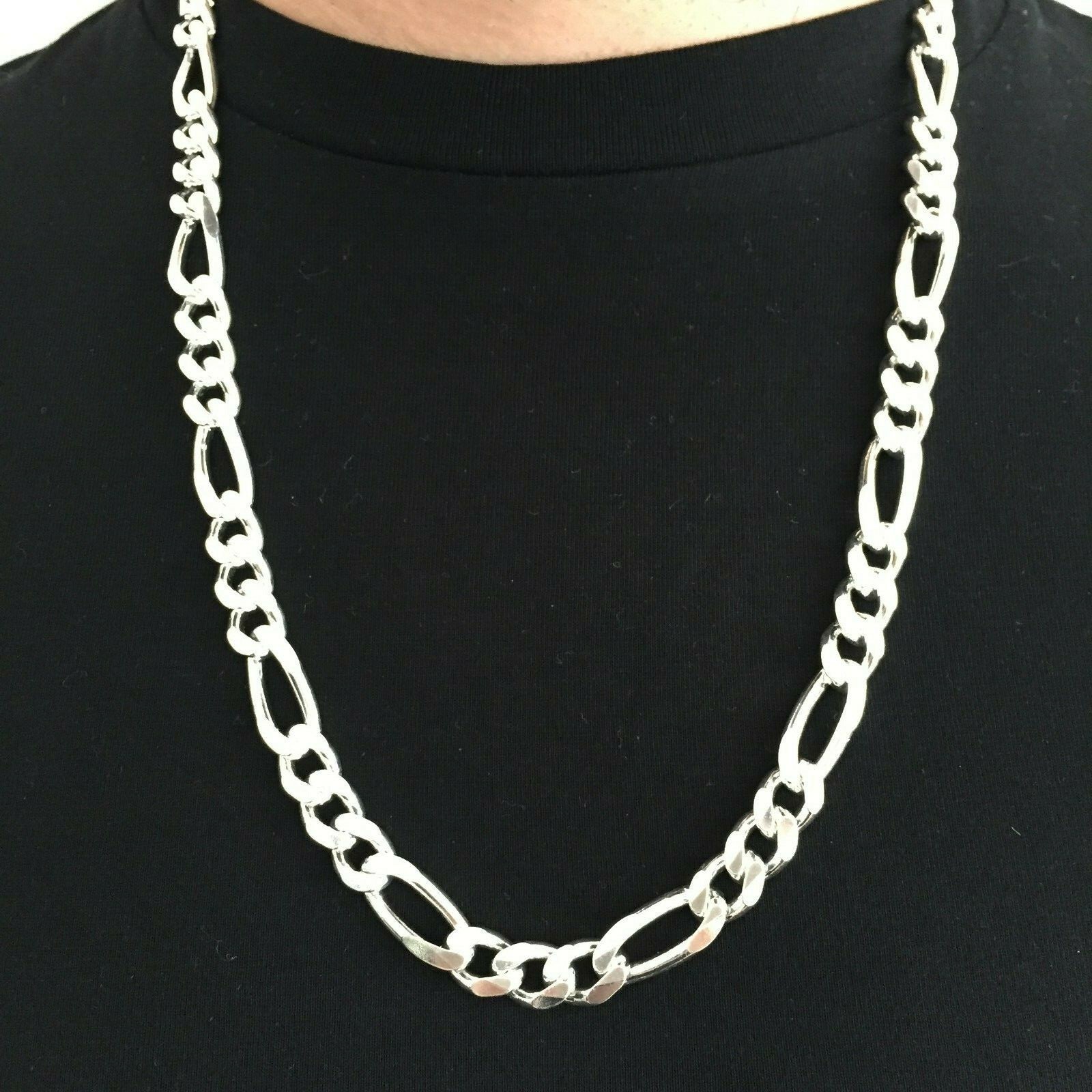 Pre-owned Handmade Real Mens Figaro Link Chain Necklace 11mm 126gr 28inch 925 Silver Sterling