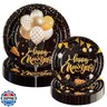 50pcs New Year Paper Plates, 2026 Happy New Years Eve Party Supplies 9inand7in Disposable Black and Gold Dinner Plate Tableware Set for New year Holidays Firework Celebration Supplies Decorations