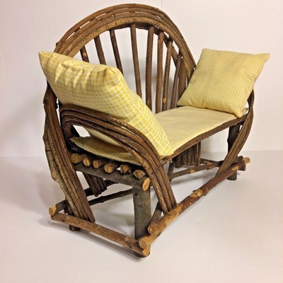 Miniature Primitive Rustic Bent Vine Wood Love Seat 12.5