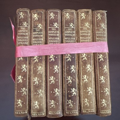 The Complete Works of William Shakespeare 5 Vols. Set Small Red Leather ca. 1900