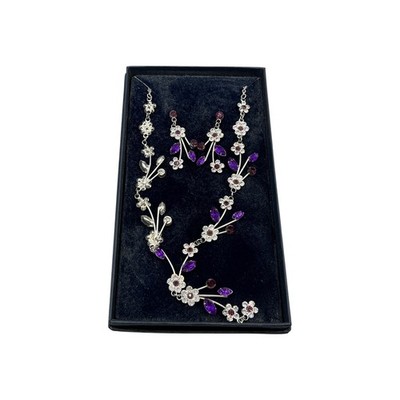 The Danbury Mint Mulberry Blooms Silver-Plated Crystal Necklace and Earring Set
