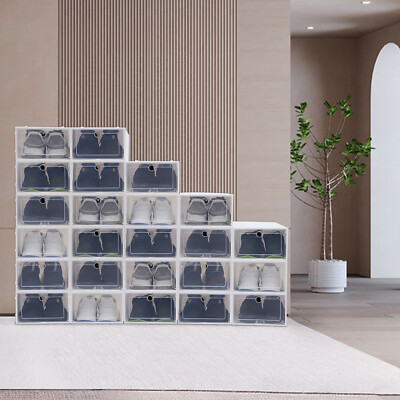 20/24* Stackable Shoe Storage Box Durable Plastic Sneaker Display Case Organizer