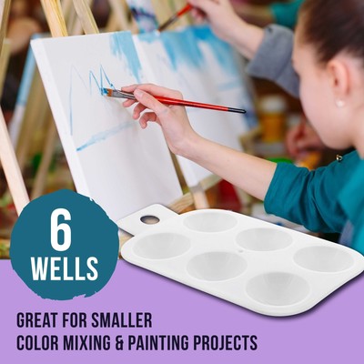 6-Well Plastic Rectangular Artist Painting Palette, Paint Mix Tray, Art Student