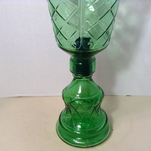 GREEN DEPRESSION GLASS CANDLESTICK HURRICANE LAMP CANDLE HOLDER VINTAGE 15.5