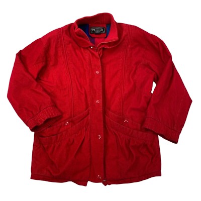 Portrait Barn Coat Womens Medium Red Corduroy Flannel Lined Pockets Vintage