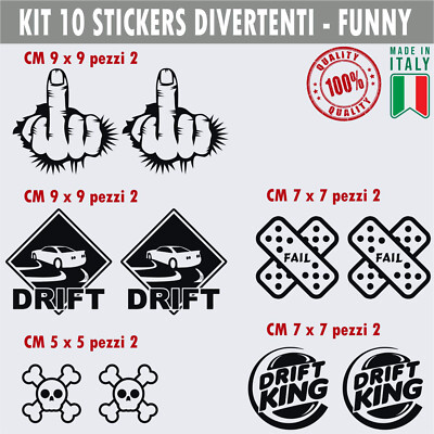 Kit 10 Adesivi divertenti dito medio drift teschio funny auto moto casco cod1688