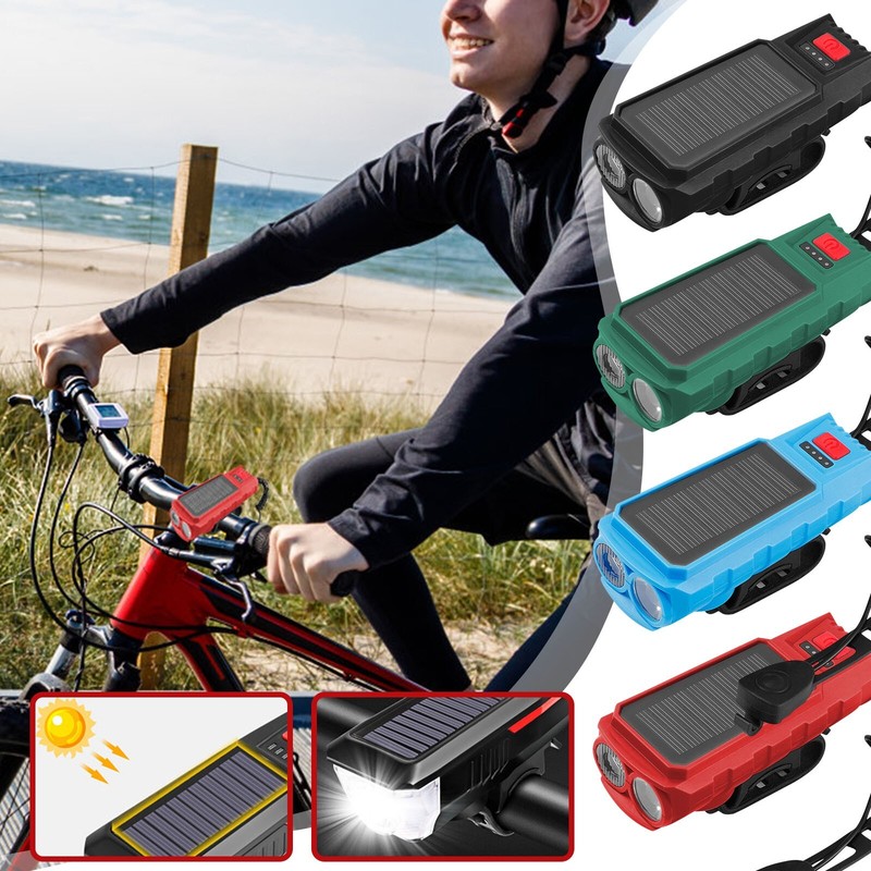 Solar Powered USB Rechargeable Bike LED Light Bicycle Headlight Bike Head Light
