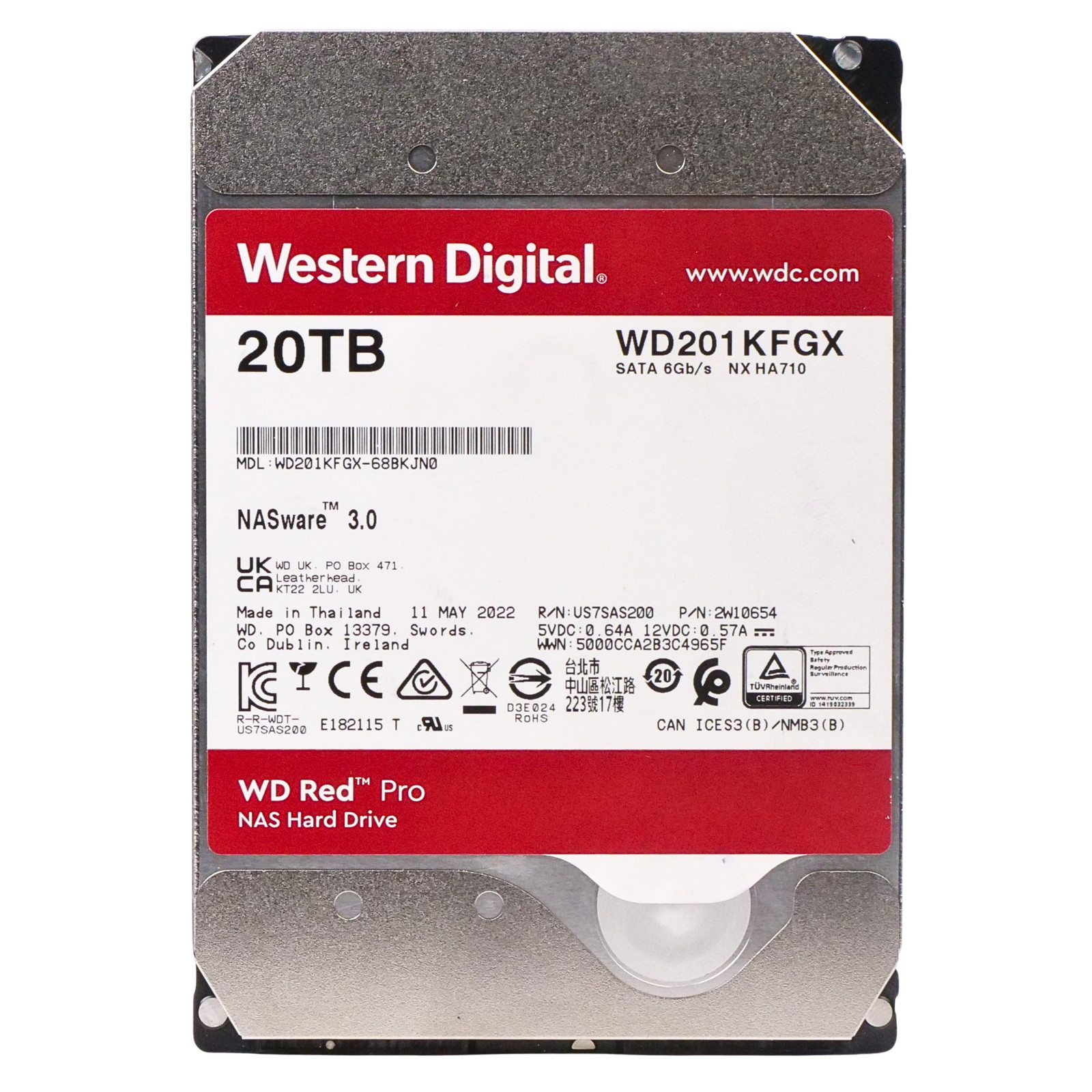Western Digital Red Pro 20TB WD201KFGX 7.2K RPM SATA 6Gb/s 512e 3.5" HDD