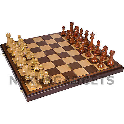 Abex Chess XTRA LARGE 21 Inch Game Set Weighted Pieces FOLDING Inlaid Wood Board