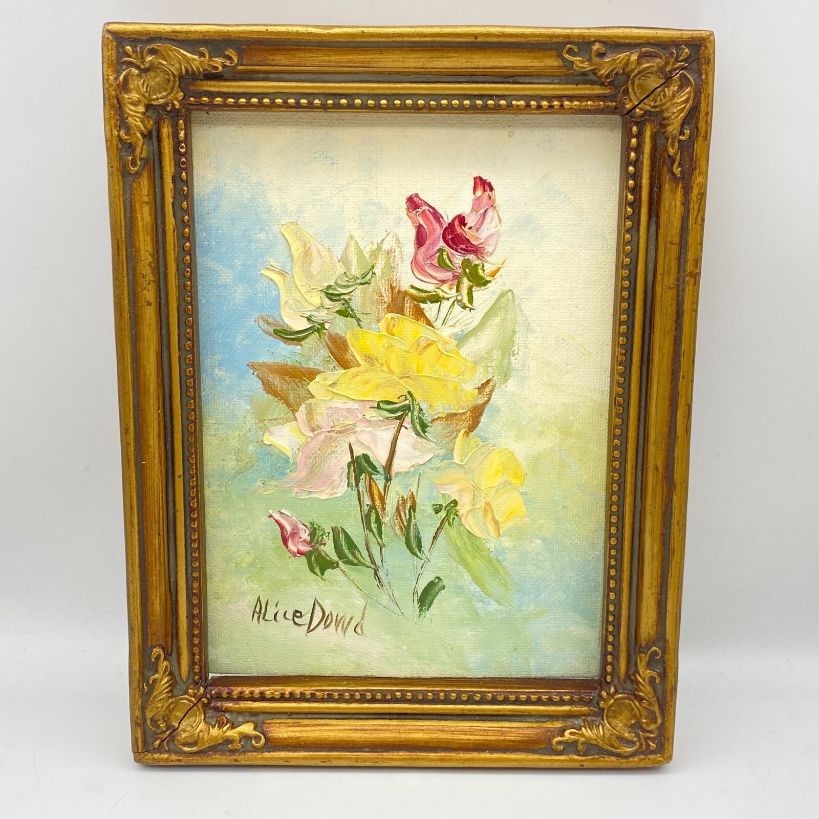 油彩画　8号　Love and peace Alice Dowd Original floral Rose oil painting signed San