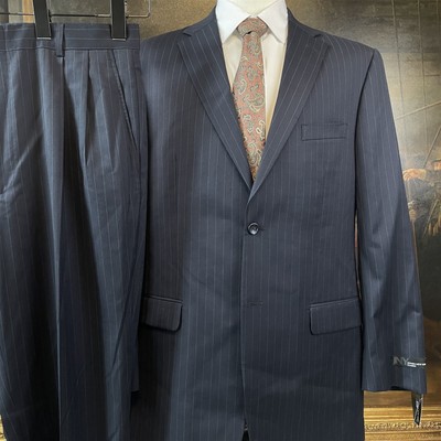 NWT Jones New York Classic 42L 34 Pants 2Pc 100% Wool Navy Pinstriped 2Btn Suit