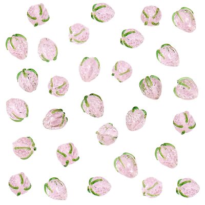 30pcs Strawberry Beads 3D Fruit Beads Handmade Lampwork Glass Beads Loose Bea...