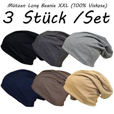 3 Stück SET Jersey Paare Set Slouch Beanie XXL Long Mütze Damen Herren Mützen !!