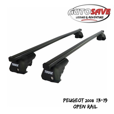 Thule Steel SquareBar Evo Roof Bars Set to fit Peugeot 2008 13-19 Open Rail