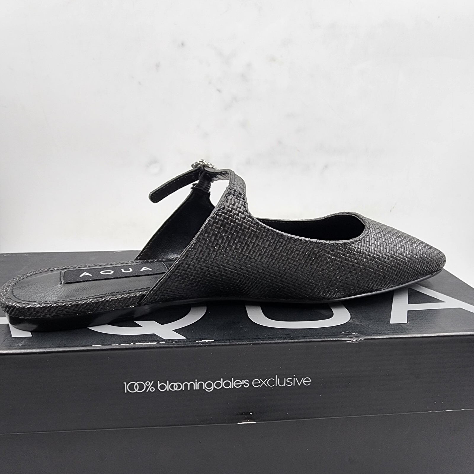 Aqua Gigii Pointed Square Toe Slip On Buckled Flats Women's 6M Black Solid - Picture 10 of 16