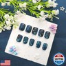 Dark Blue Press on Nails Short Fake Nails Starry Sky Nails Press ons Glossy Acrylic Nails Summer Glue on Nails Cute False Nails with Gold Stars Designs Square Stick on Nails for Women 24Pcs