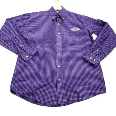Antigua Baltimore Ravens Mens Small Purple Grid Button Down Shirt NFL Logo
