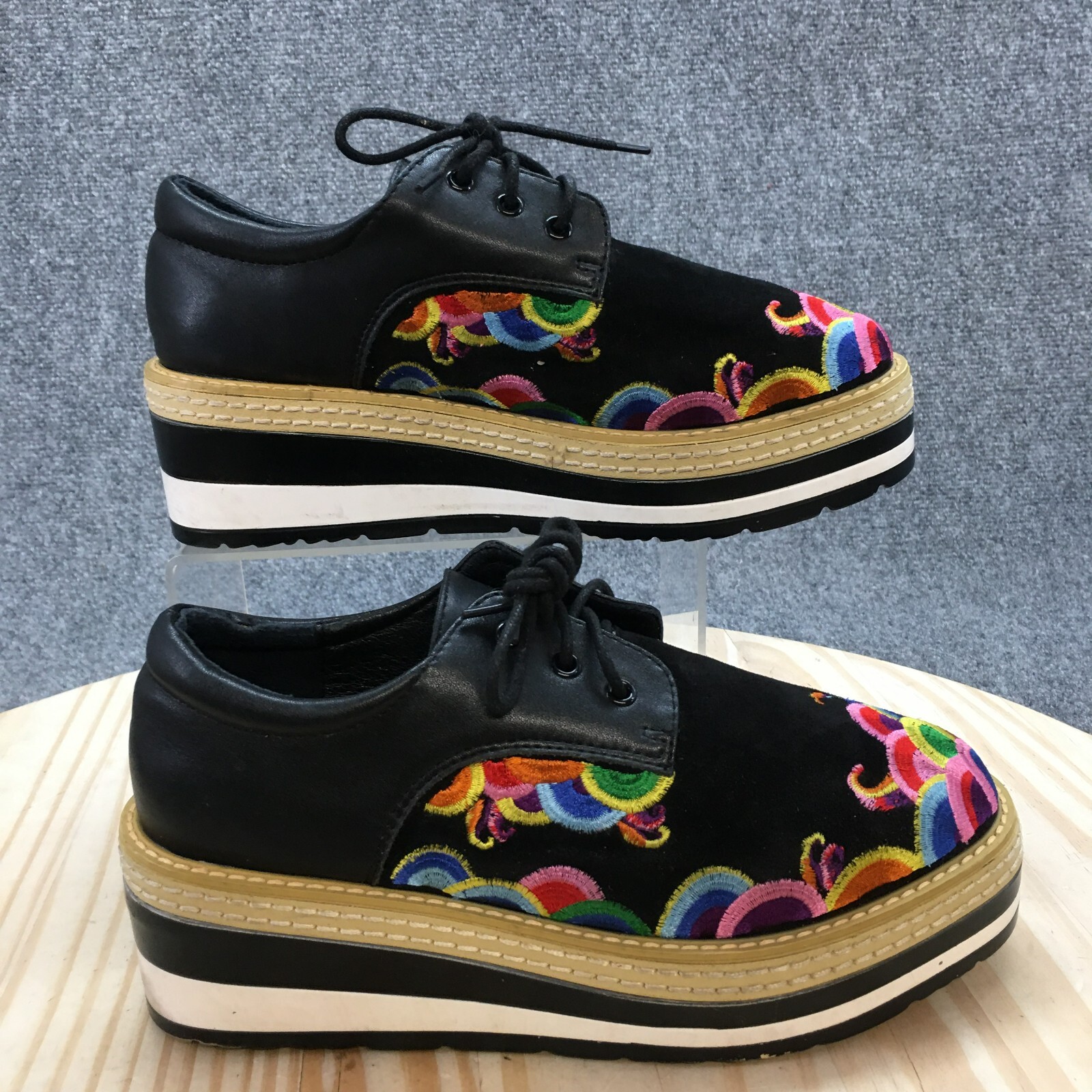 靴 Ungaro Opera shoes Kang Feini Shoes Womens 39 Embroidery Platform Oxford Black