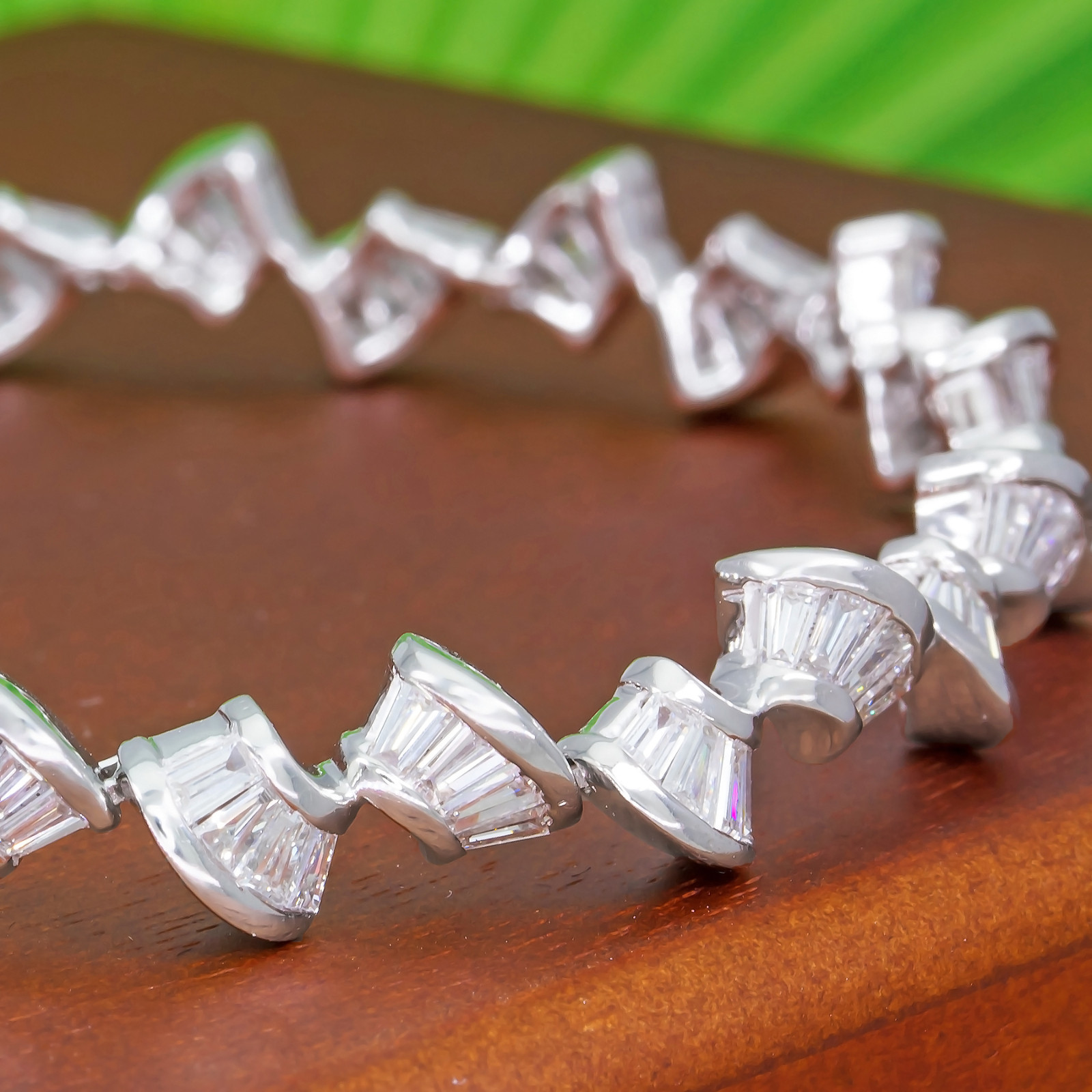 5 carat Colorless Diamond Ribbon Tennis Bracelet 14kt White Gold Baguette Cut VS