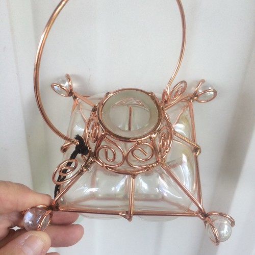 Clear  Blown Glass And Copper Vase Rooter Hanging  Vase Plant Rooter  7” X 6”