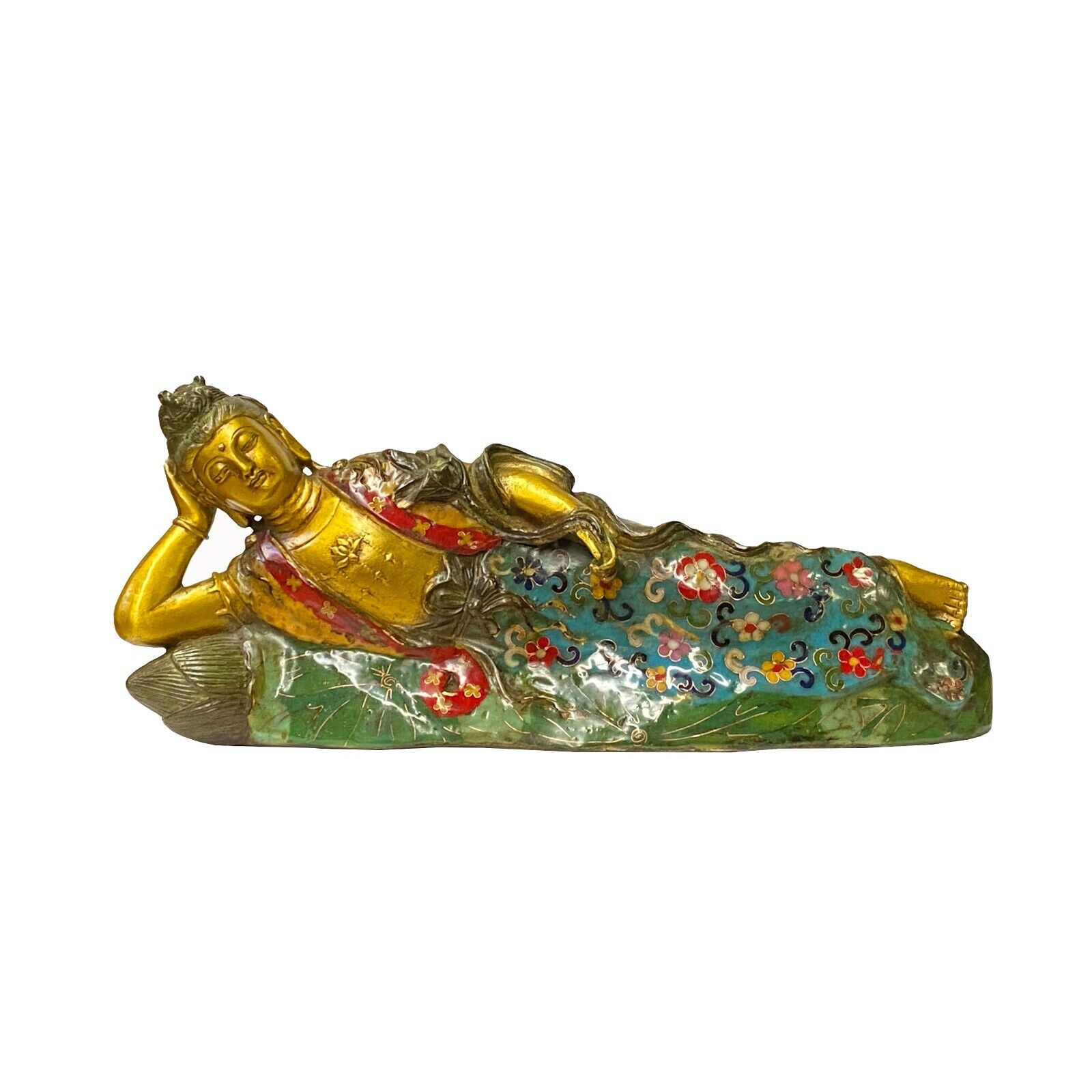 Chinese Metal Blue Enamel Cloisonne Reclining Shakyamuni Buddha Statue ws1904S Chinese Metal Blue Enamel Cloisonne Reclining Shakyamuni Buddha Statue ws1904S