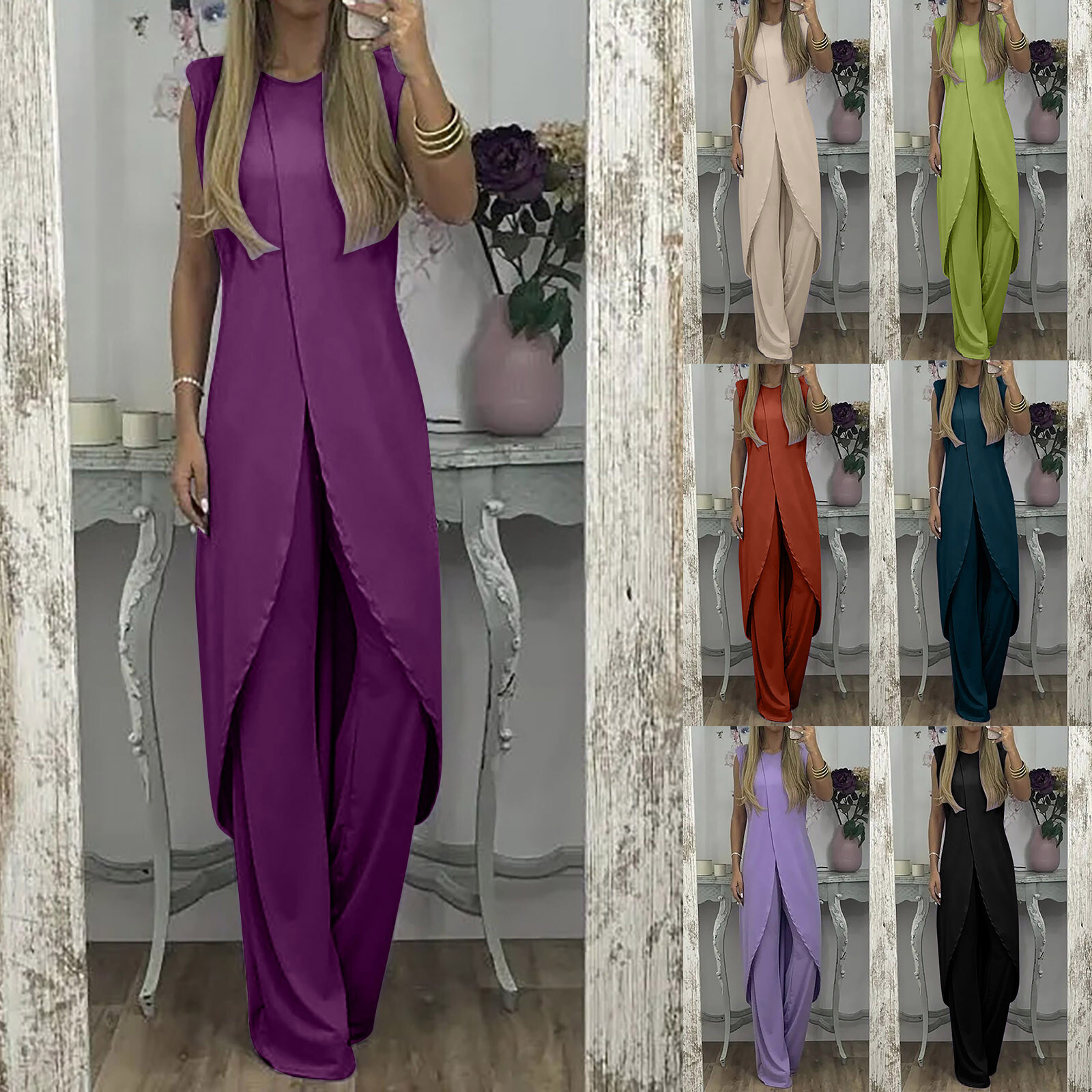 Women's Two Piece Outfit Irregualr Hem Sleeveless Top Split 