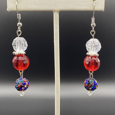 Upcycled Handmade Artisan Earrings Christmas Holiday Rhinestone 2.5'' Long