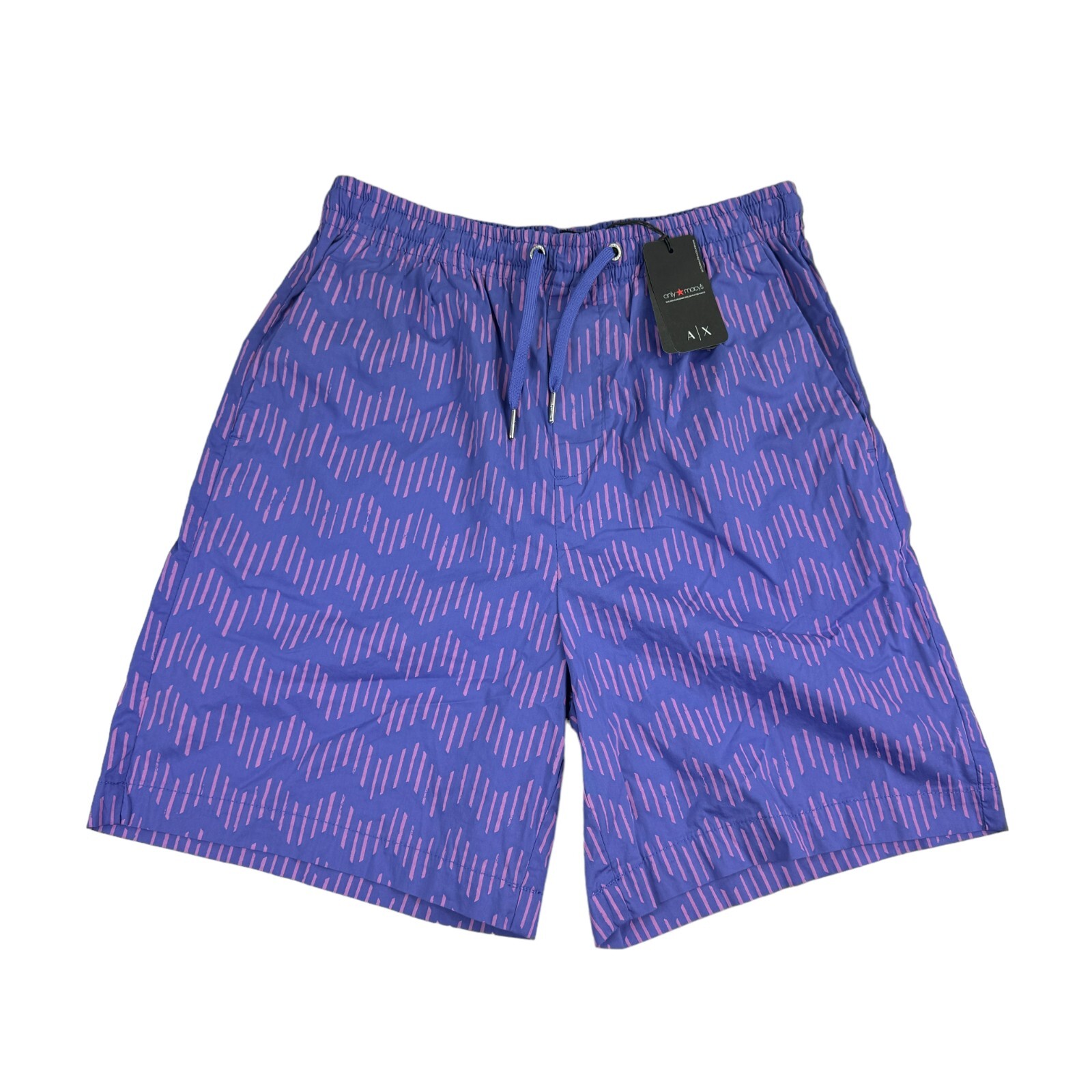 Armani Exchange Mens Zig-Zag Print Drawstring Shorts Purple