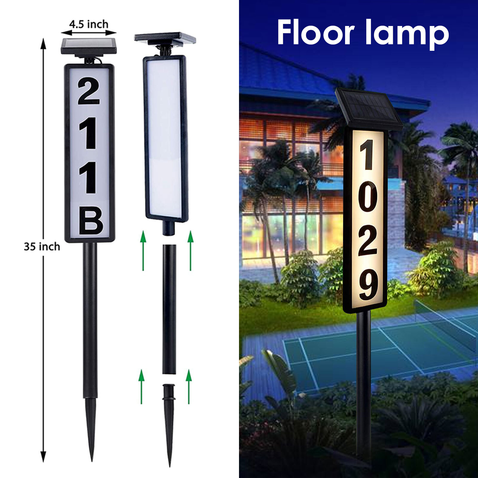 Solar Light Address Sign Yard Stake House Number Wall Plaque Outdoor Lawn Marker