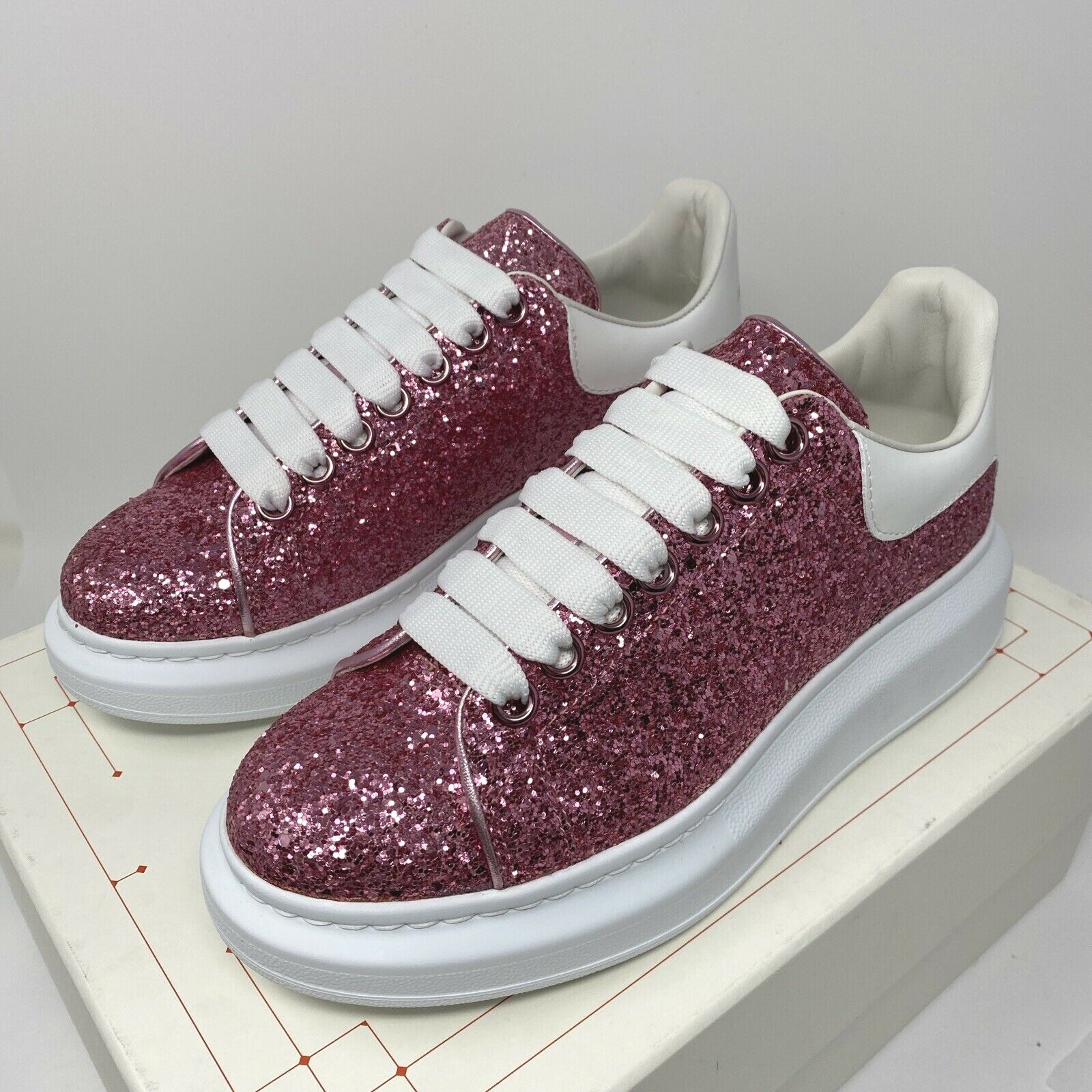 Pre-owned Alexander Mcqueen Oversized Pink Glitter Size 7 Us/ 37 Eu Women's Sneakers