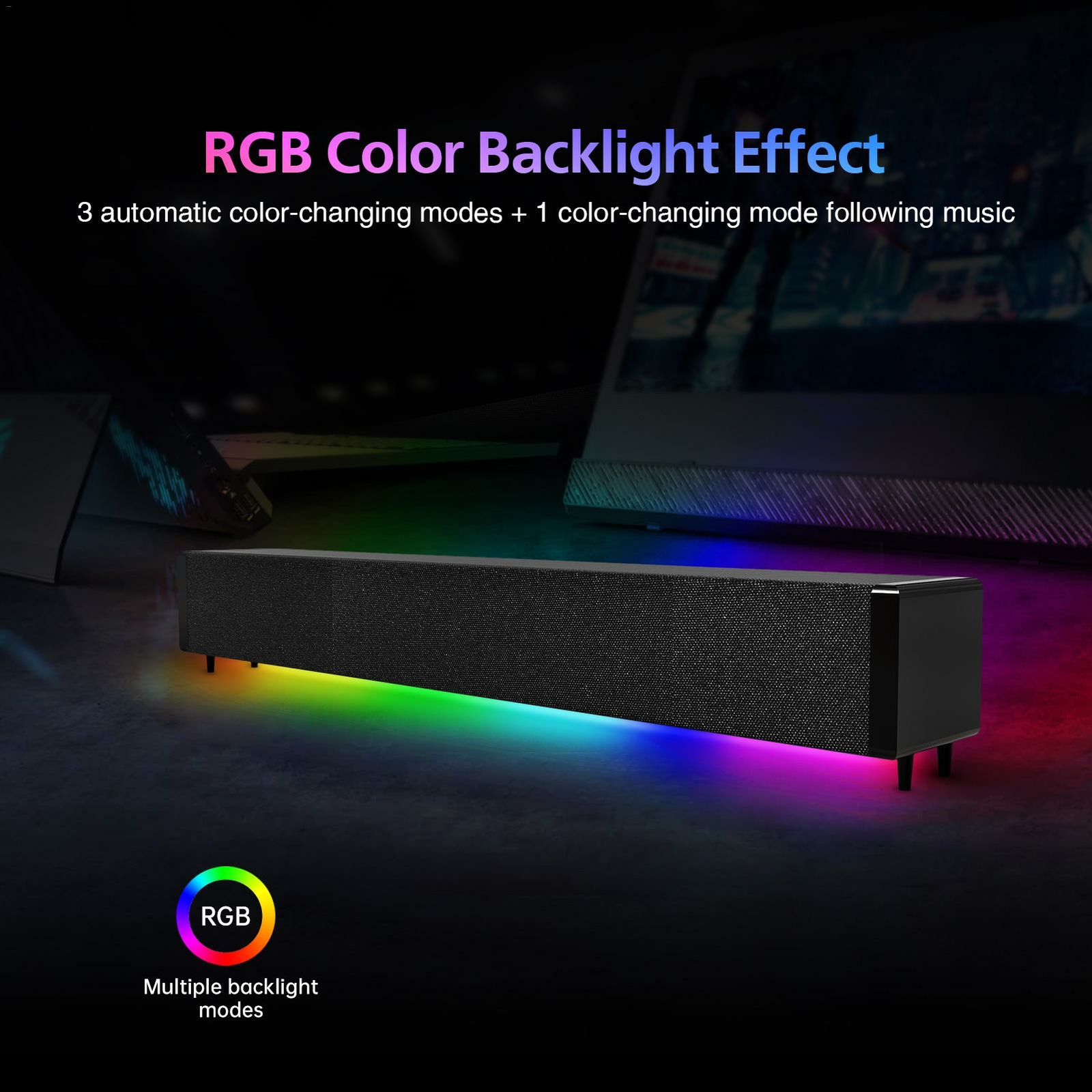 RGB USB Bluetooth Sound Bar 4 Speaker with Remote & RCA AUX Connection for TV PC