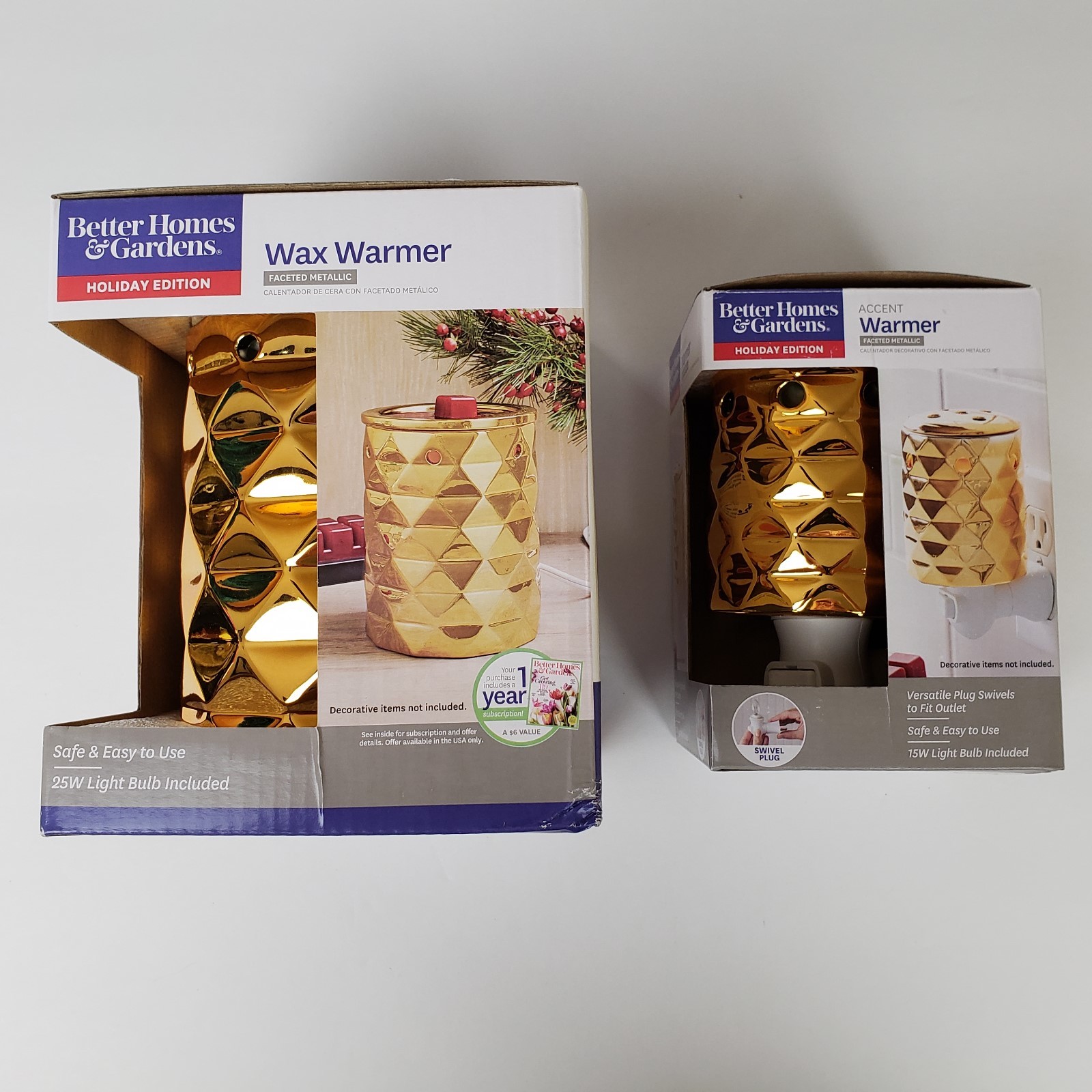 BH&G Wax Warmer and Outlet Accent Warmer Set Holiday Edition Faceted Metallic