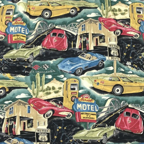 Vintage Paradise Found Rayon Shirt Men's XL Route 66 Corvette Cars Americana