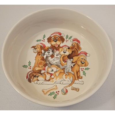 Ceramic Christmas Dog Bowl Celebrations By Silvestri Audrey Heffner 7'' Diameter