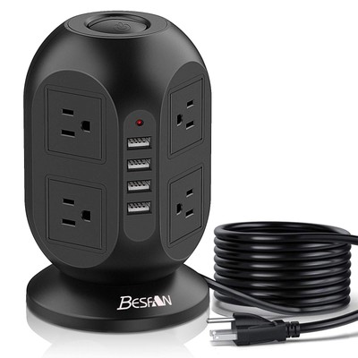 Surge Protector Power Strip Tower, 10 Ft Long Extension Cord with Multiple Ou...
