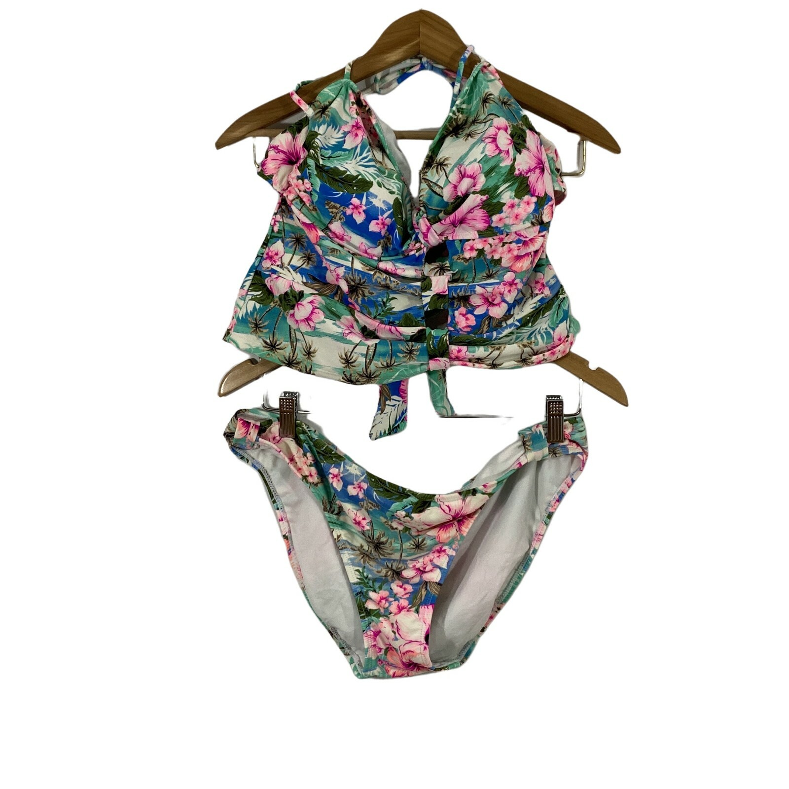 Op Womens Multicolor Floral Halter Neck Backless Two Piece