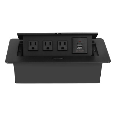 Desktop Pop Up Socket with 3 Outlets & 2 USB Ports Connection Box Rectangular 