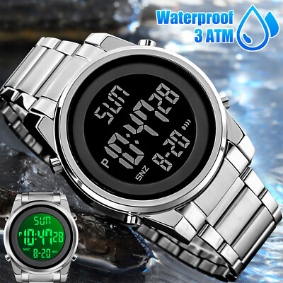 Digital Men Watch Stainless Steel LED Wristwatch Male Electronic Alarm Fashion