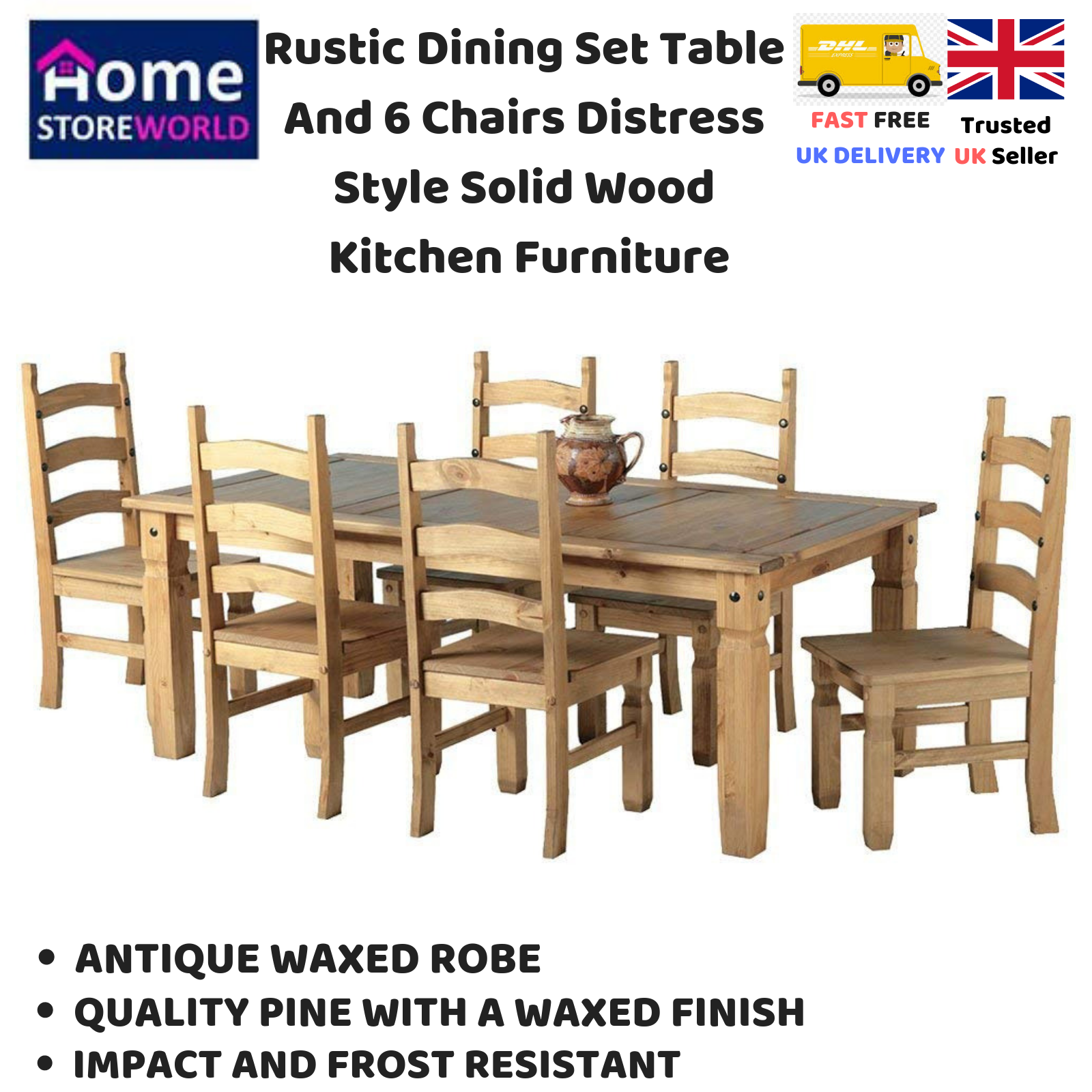 Rustic Dining Set Table And 6 Chairs Distress Style Solid Wood