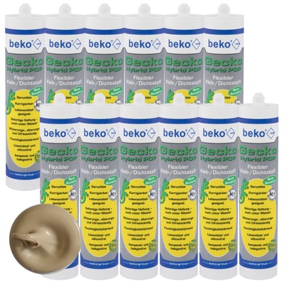 12 x beko Gecko Hybrid POP Flexibler Klebstoff Dichtstoff Beige Kartusche 310 ml