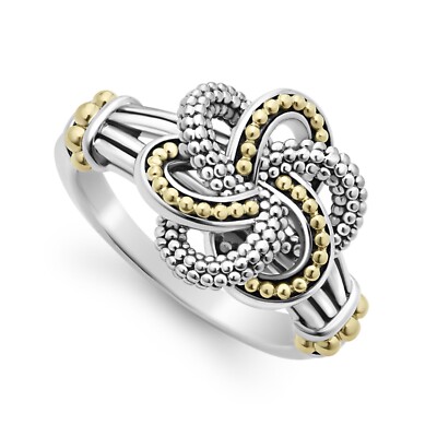 LAGOS Two-Tone Love Knot Ring Sterling Silver & 18K Yellow Gold Size 7