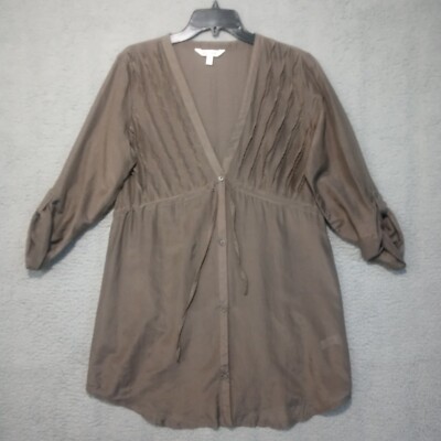 Athleta Womens Day Dream Cover Up M Brown Silk Blend Roll Sleeve Semi Sheer