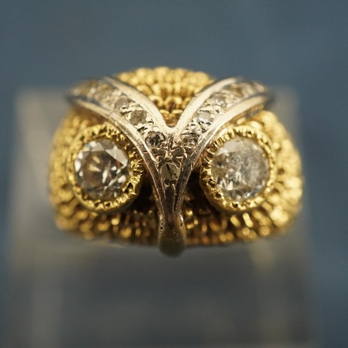 14k Yellow Gold & Diamond Owl Face Ring - Free Shipping USA
