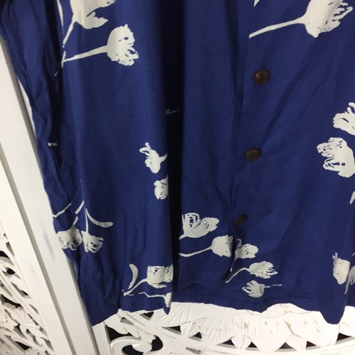 vintage men's BEST ORGINAL Rayon Blue Floral Hawiian Shirt Size Large NWT