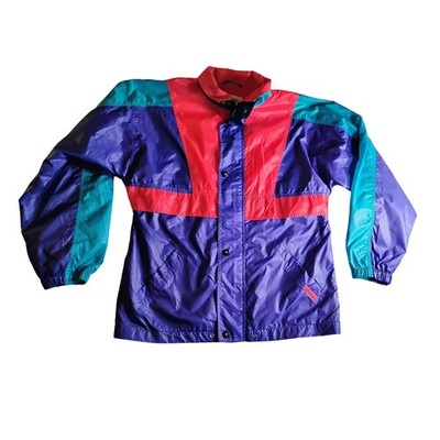 Vintage London Fog Windbreaker Jacket Purple Teal Red Colorblock 90s Mens Medium