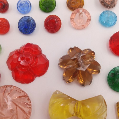 Mixed Lot of 19 Vintage Glass Buttons - Red Flower Bow Faceted Blue Pink