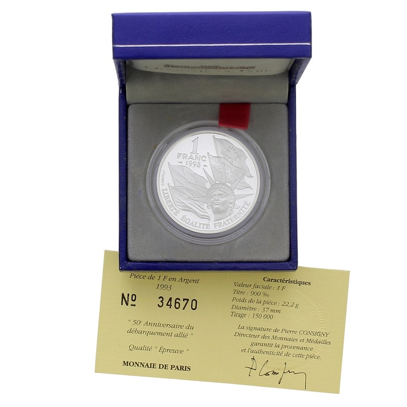 Monnaie De Paris 1 Franc Be - 50Ã¨Me Anniversaire Du DÃ©Barquement Argent 1993